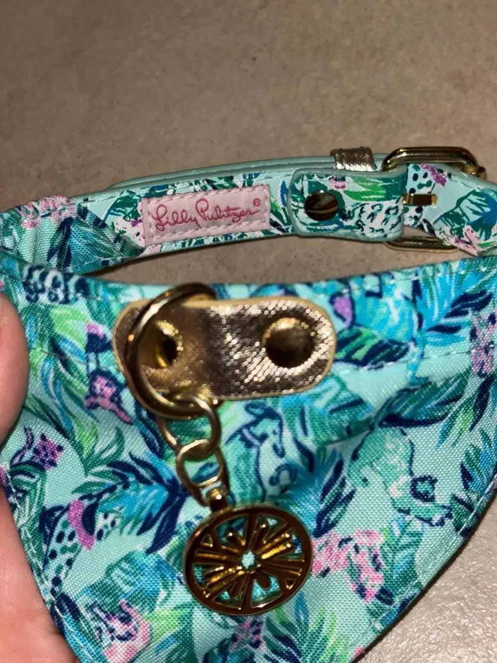Lilly Pulitzer Splendor in the Sand Dog Collar with Bandana, Size S/M